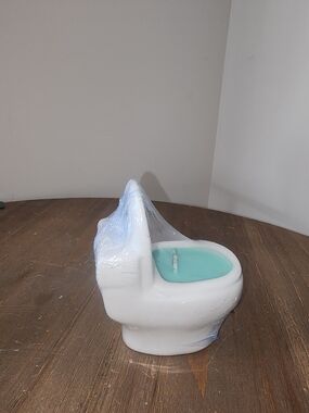 Novelty Ceramic Toilet Candle Holder in White and Aqua